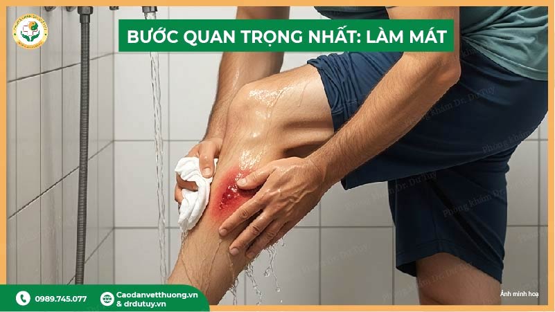 làm mát vết bỏng bằng nước sạch