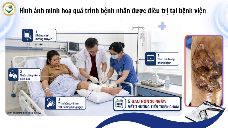 vết thương cẳng chân sau 20 ngày điều trị bệnh viện